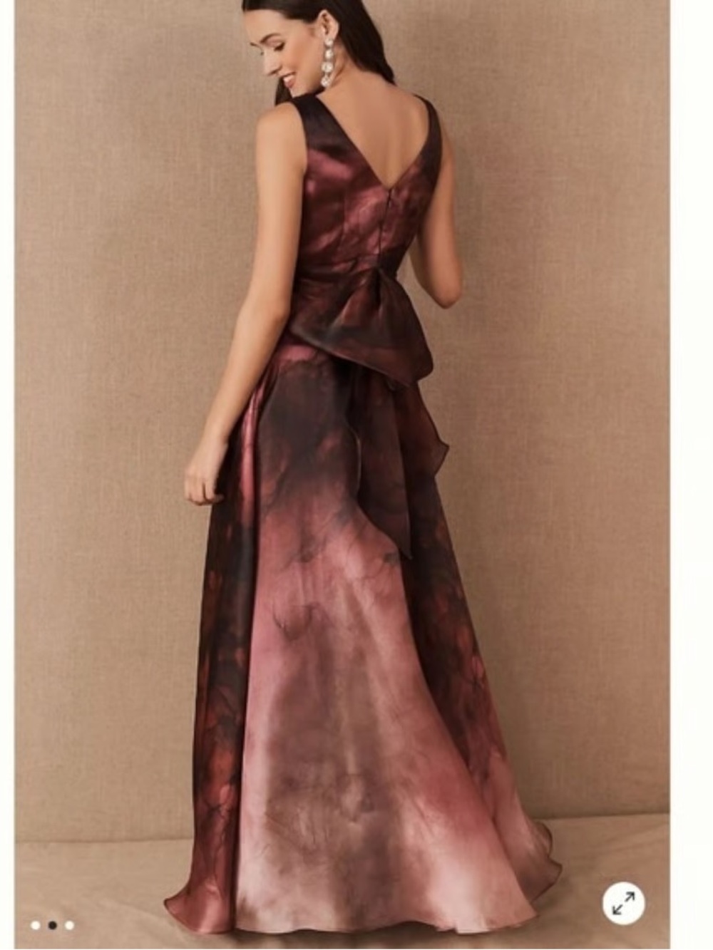 Marchesa Notte V-neck Watercolor-Printed Organza Fabric Marble-Effect Gown 2